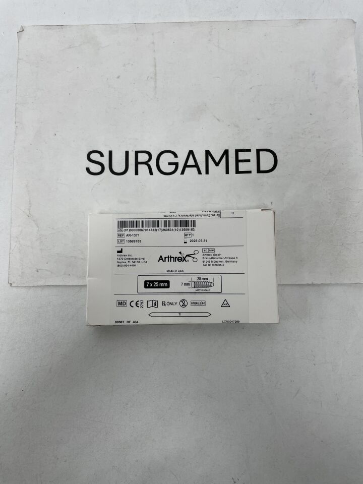 AR-1371 - ARTHREX - Full Thread Cannulated Interference Screw: 7mm x 25mm, (BX)