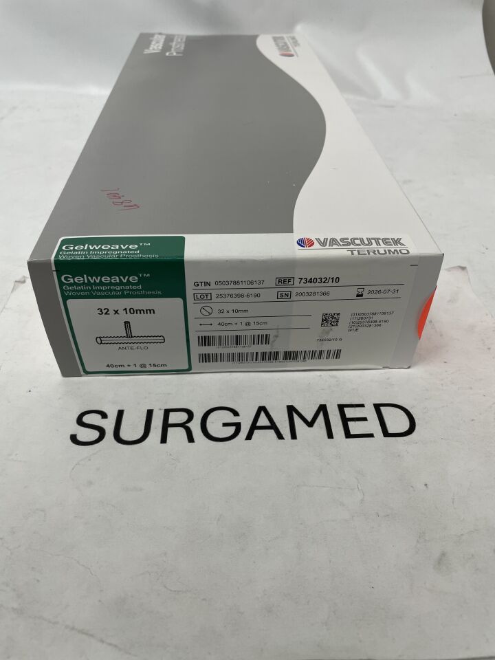 734032/10 - TERUMO - Vascutek Gelweave Ante-Flo Vascular Graft, 32mm x 10mm, (BX)