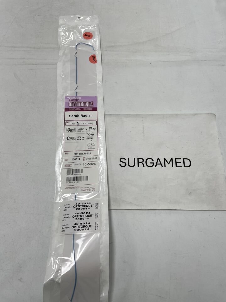 40-5024 - TERUMO - Radifocus Optitorque Angiographic Catheter - Sarah Radial - 4.0cm - RH*5BL4021A - 5Fr x .038" x 110cm (L), (EA)