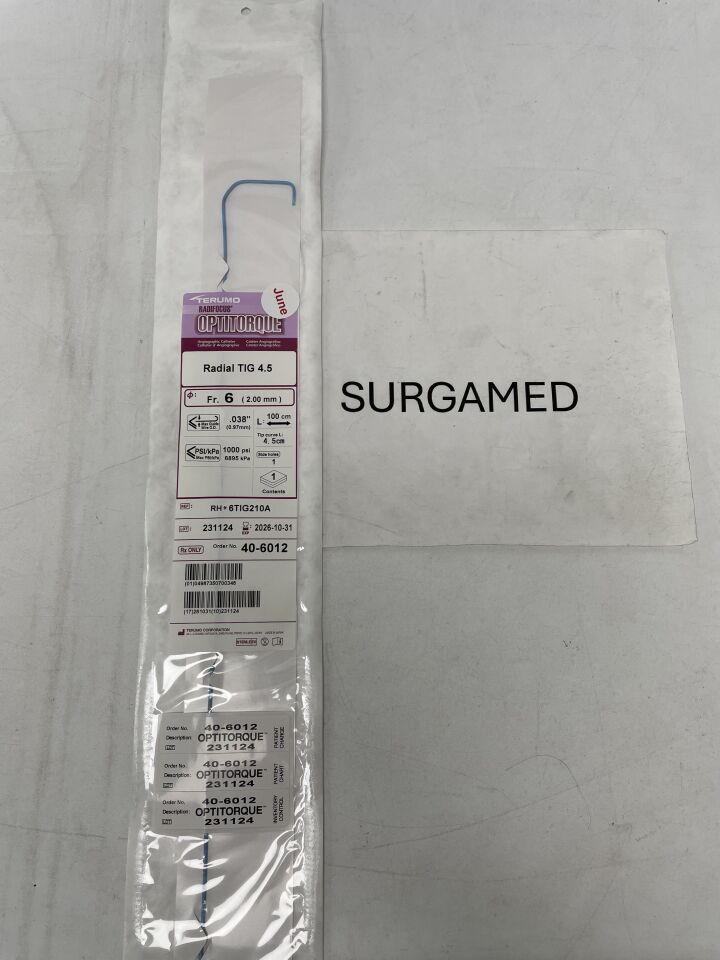 40-6012 - TERUMO - Radifocus Optitorque Angiographic Catheter - Radial TIG 4.5 - 6Fr x .038" x 100cm (L), (EA)