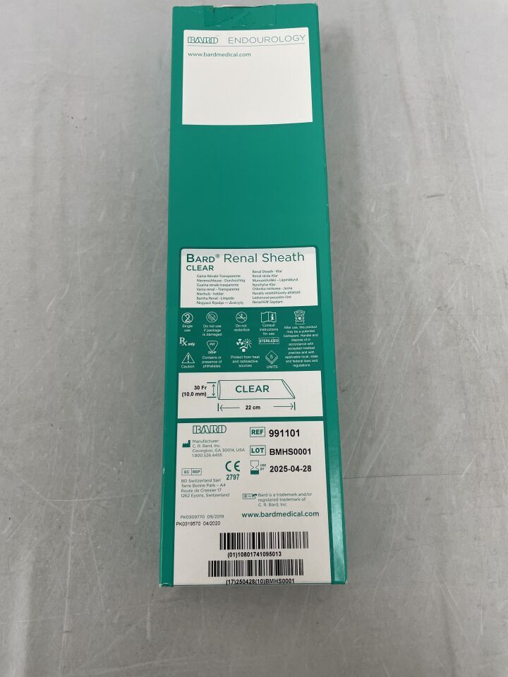 991101 - BARD - Long PVC Renal Sheath, Clear 10mm x 22cm - Box of 5, (BX/5)