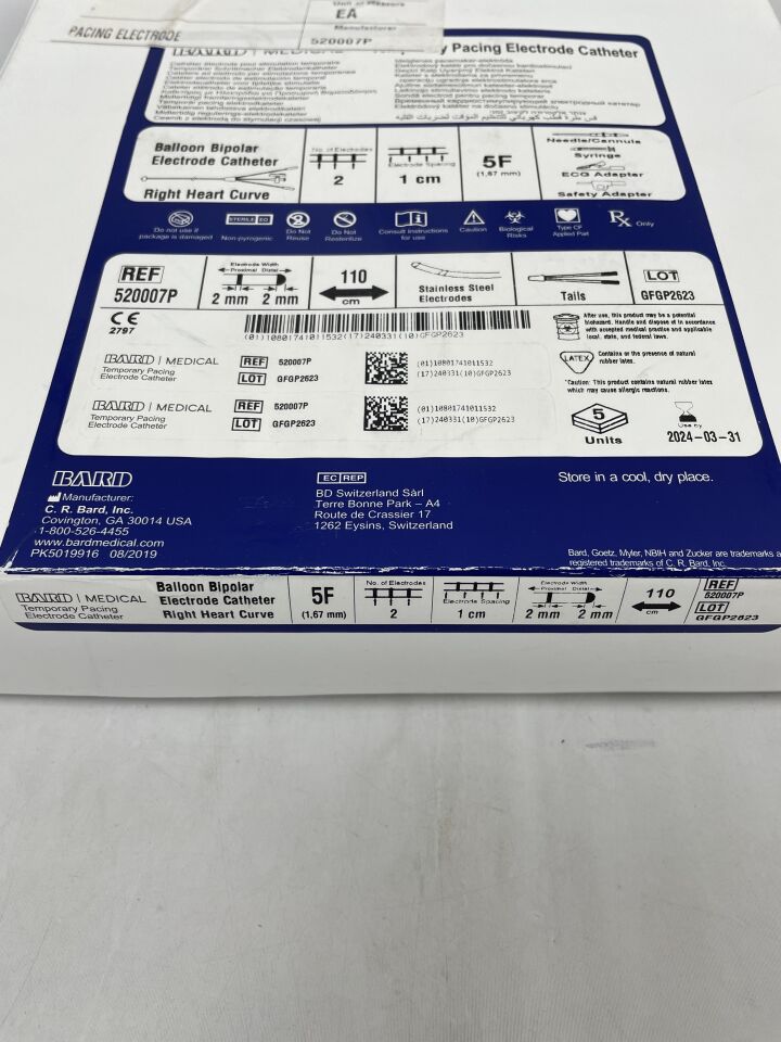 520007P - BARD - temporary pacing electrode catheter, balloon bipolar 5f x 110cm, (BX/5)