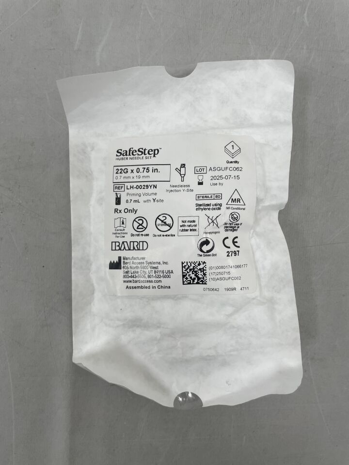 LH-0029YN - BARD - Safestep Huber Needle Set, Y-Inject, 22 G x 3/4", (EA)