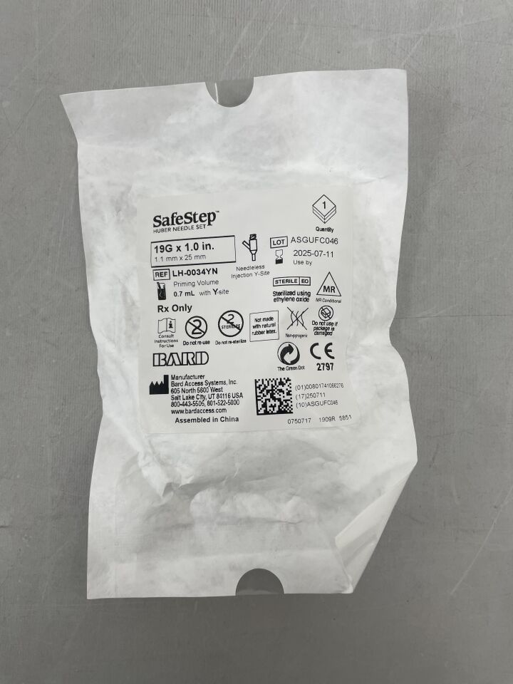 LH-0034YN - BARD - Safestep Huber Needle Set, Y-Inject, 19 G x 1" -, (EA)