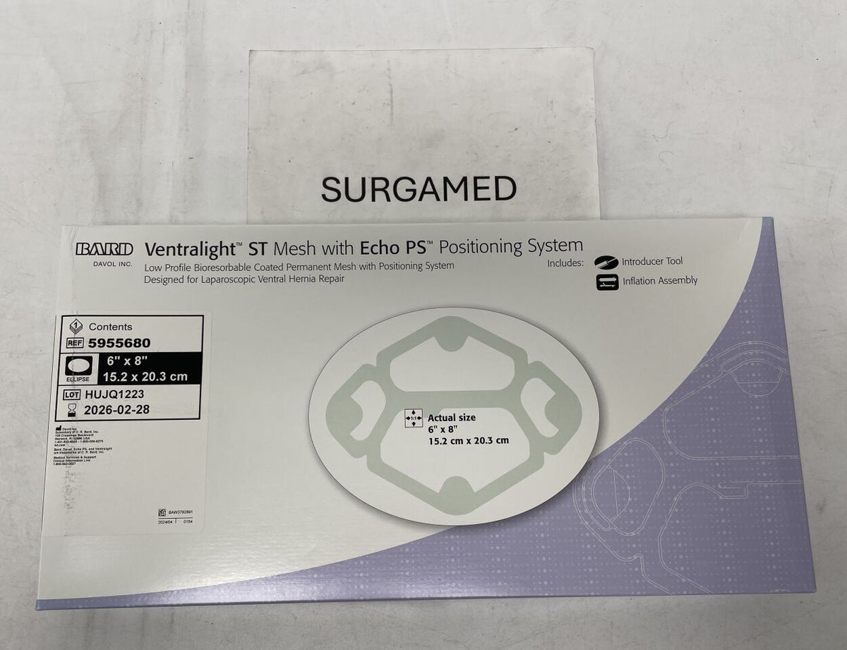 5955680 - BARD - Ventralight ST Low-Profile Polypropylene Mesh with Echo PS Positioning System, 6in X 8 in, (BX/1)