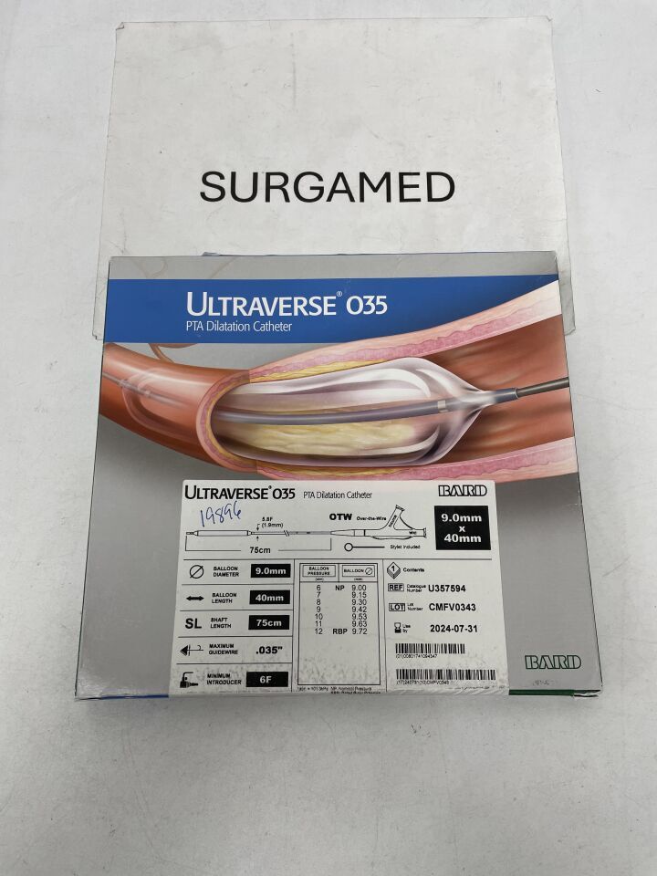 U357594 - BARD - ULTRAVERSE 035 PTA Dilatation Catheter - 6Fr x 9mm x 40mm x 75cm, (BX/1)