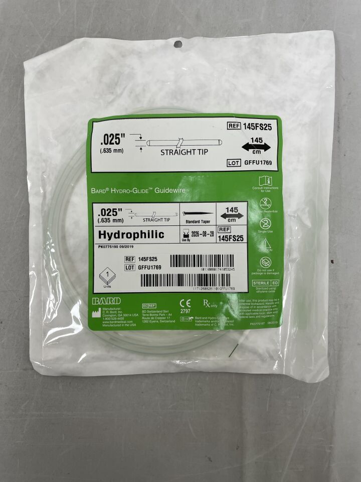 145FS25 - BARD - Bard Hydroglide Guidewire 0.025" x 145cm, (EA)