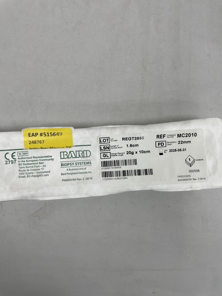 MC2010 - BARD - MAX-CORE Core Biopsy Instrument, 20g x 10cm Length, (EA)