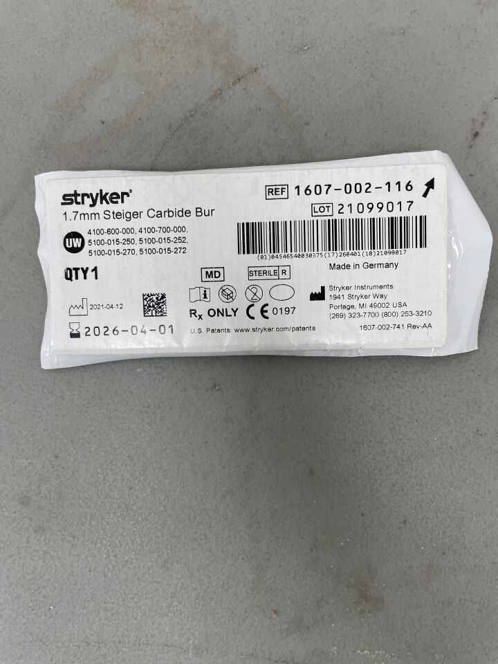 1607-002-116 - STRYKER - Steiger Carbide Bur, 1.7 mm Head Diameter, 44.8 mm Length, (EA)