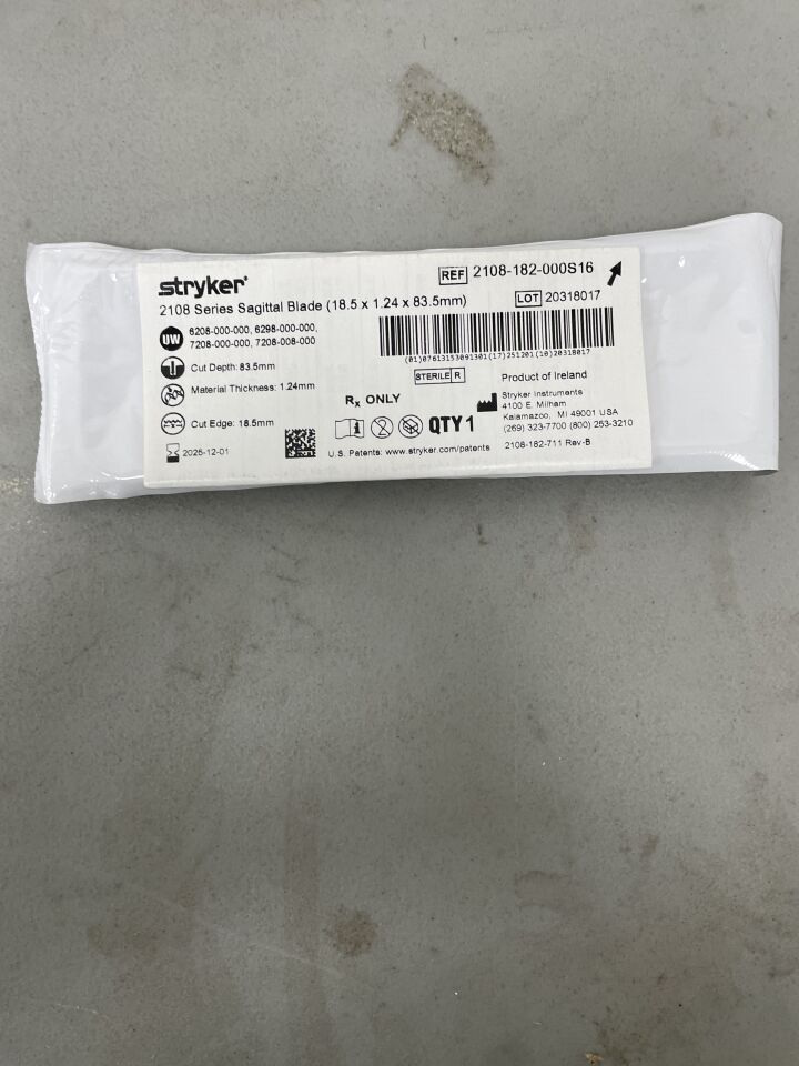 2108-182-000S16 - STRYKER - 2108 Series Sagittal Blade 18.5 x 1.24 x 83.5mm, (EA)