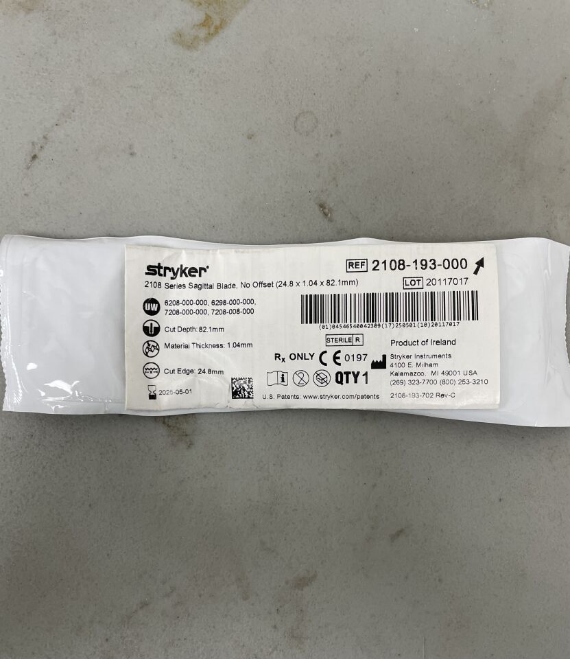 2108-193-000 - STRYKER - Heavy Duty Thick Diamond Tooth Design Sagittal Saw Blade, 80 L x 25 mm W, (EA)