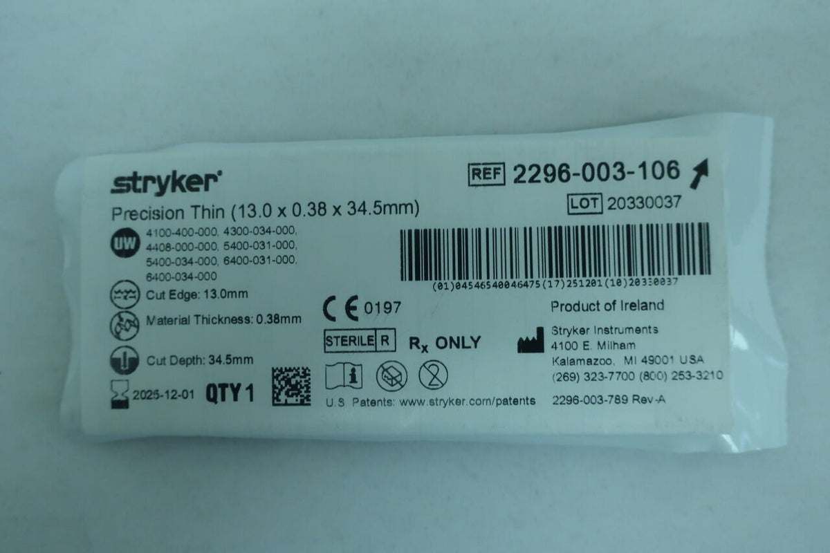 2296-003-106 - STRYKER - Precision Thin Blade, 34.5 L x 13 mm W, (EA)