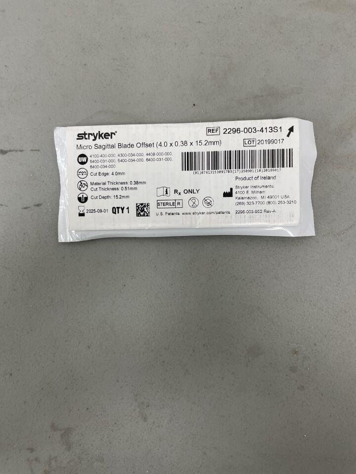 2296-003-413S1 - STRYKER - Micro Sagittal Blade Offset 4mm x 15.2mm, 0.38mm, (EA)