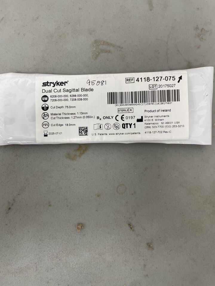 4118-127-075 - STRYKER - Dual-Cut Sagittal Blade 18mm x 75mm x 1.27mm, (EA)