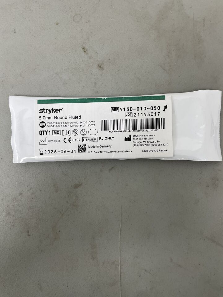 5130-010-050 - STRYKER - 5.0mm Round Fluted Bur, Long, (EA)