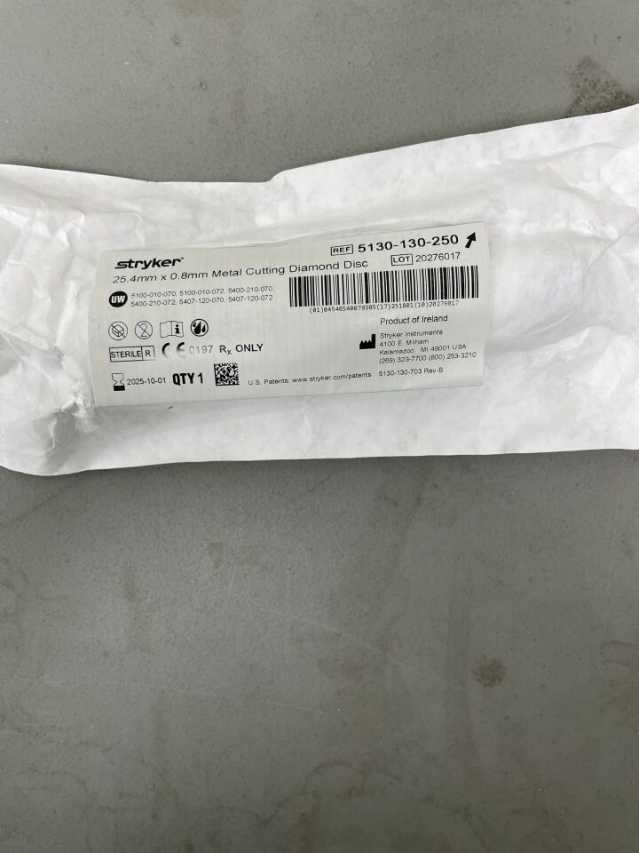 5130-130-250 - STRYKER - Diamond Disc Burr, 25.4 dia. x 0.8 mm Head Length, (EA)