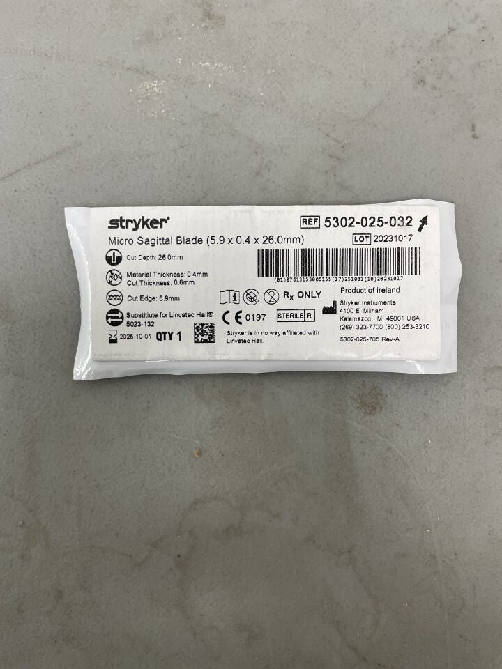5302-025-032 - STRYKER - Micro Sagittal Blade 5.9mm x 26mm x 0.4mm, (EA)