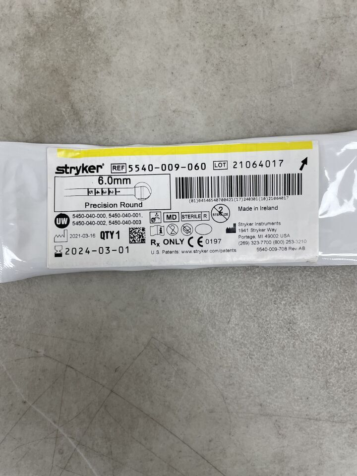 5540-009-060 - STRYKER - S2 Precision Round Bur, Two Flutes 6.0mm, (EA)