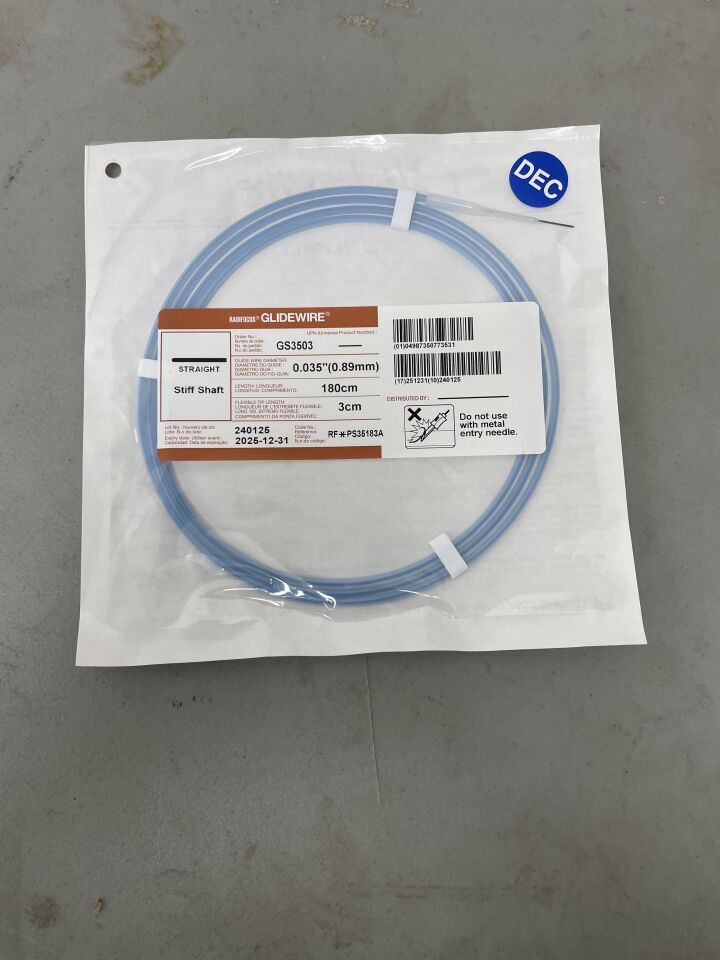 GS3503 - TERUMO - Radifocus Glidewire -�Straight Stiff Shaft - .035" x 180cm x 3cm, (EA)