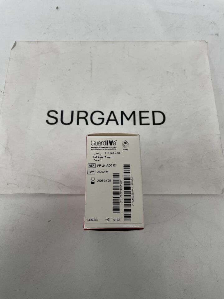 FP-24-AD012 - BARD - GuardIVa Antimicrobial Hemostatic IV Dressing w/CHG, 7.0mm Hole, (BX/10)