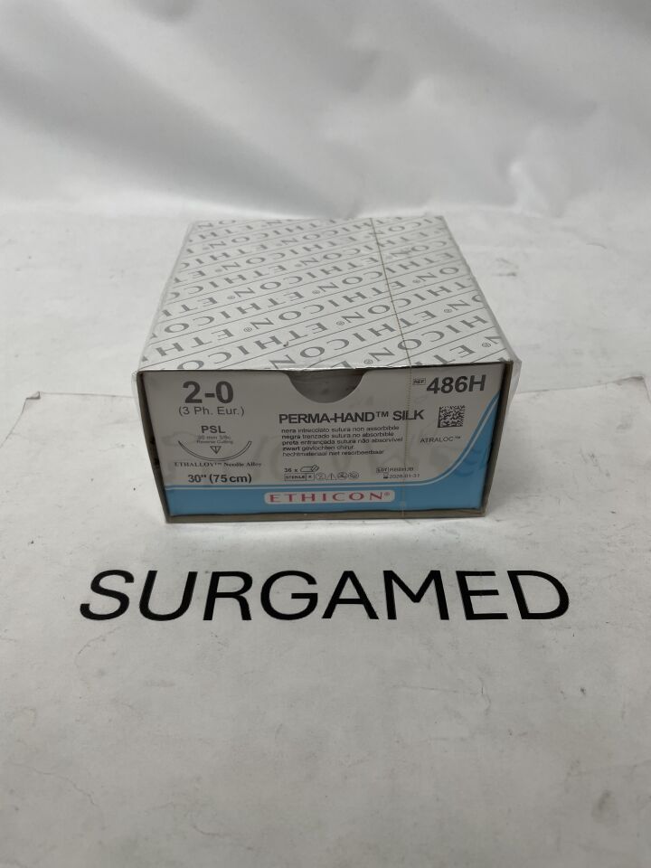 486H - ETHICON - Perma-Hand Non-Absorbable Braided Silk Suture, Size 2-0, 30 in. Length, PSL Needle, (BX/36)