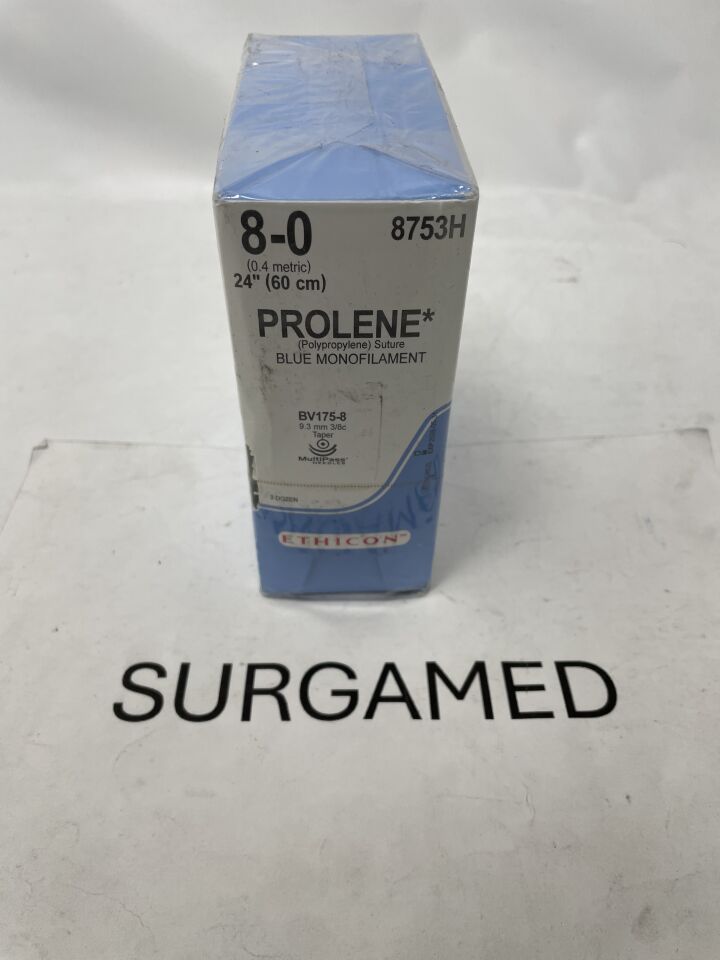8753H - ETHICON - Prolene Non-Absorbable Monofilament Polypropylene Suture, Size 8-0, 24 in. Length, (BX/36)