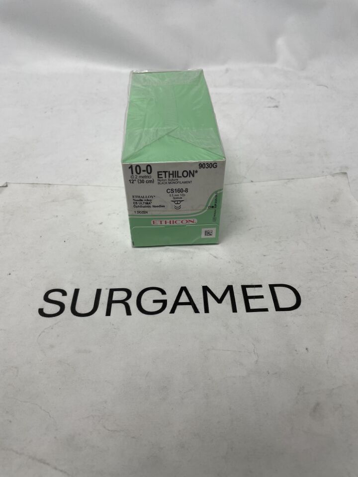 9030G - ETHICON - Ethilon Non-Absorbable Monofilament Polyamide 6, 6 Suture, Size 10-0, 12 in. Length, (BX/12)