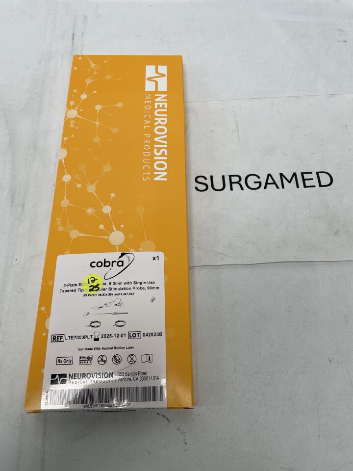 LTE7003PLT - NEUROVISION - 3 Plate EMG ET Tube 8mm, Tapered Tip Monopolar Stimulation Probe 90mm, (BX/1)