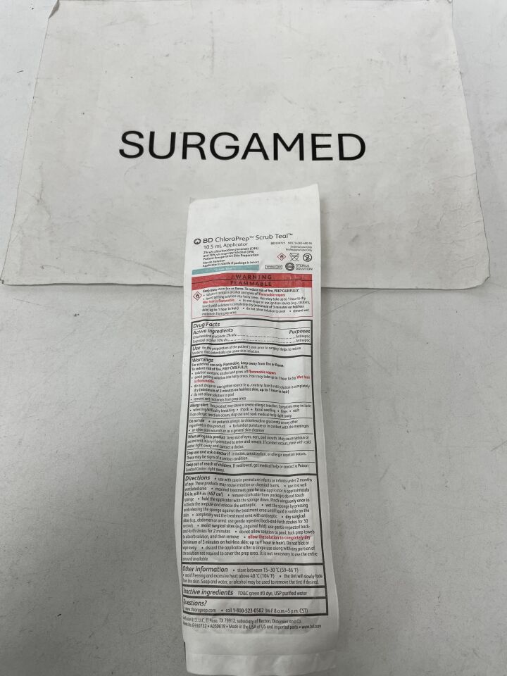 930725 - BARD - ChloraPrep Scrub Patient Preoperative Skin Preparation Applicator w/CHG, Sterile Solution, Teal - 10.5ml, (EA)