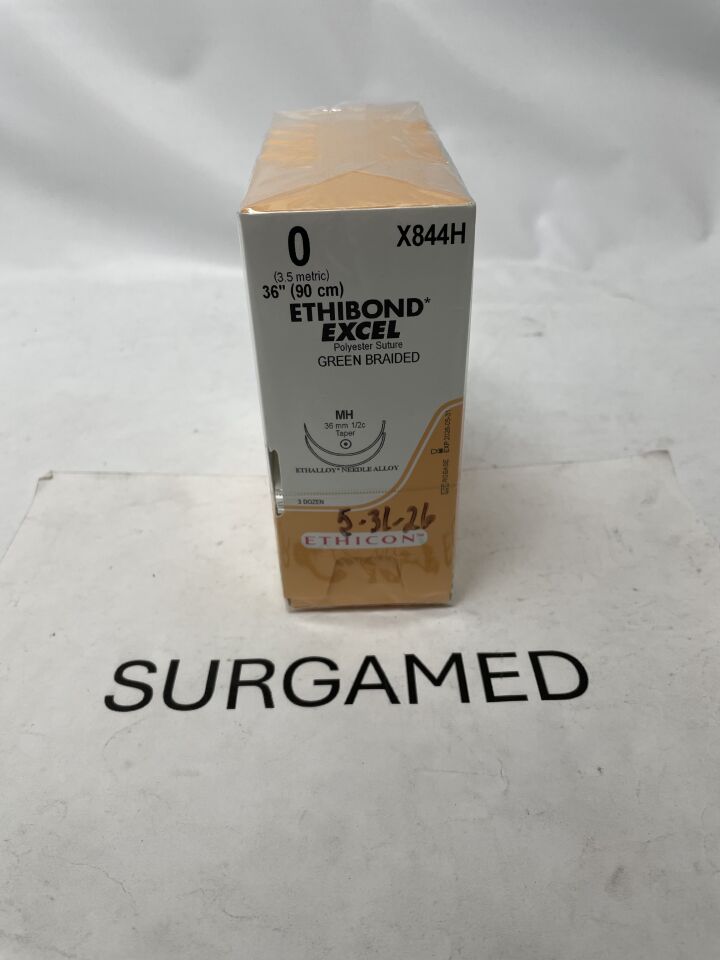 X844H - ETHICON - Ethibond Excel Non-Absorbable Braided Polyester Suture, Size 0, 36 in. Length, MH Needle, (BX/36)