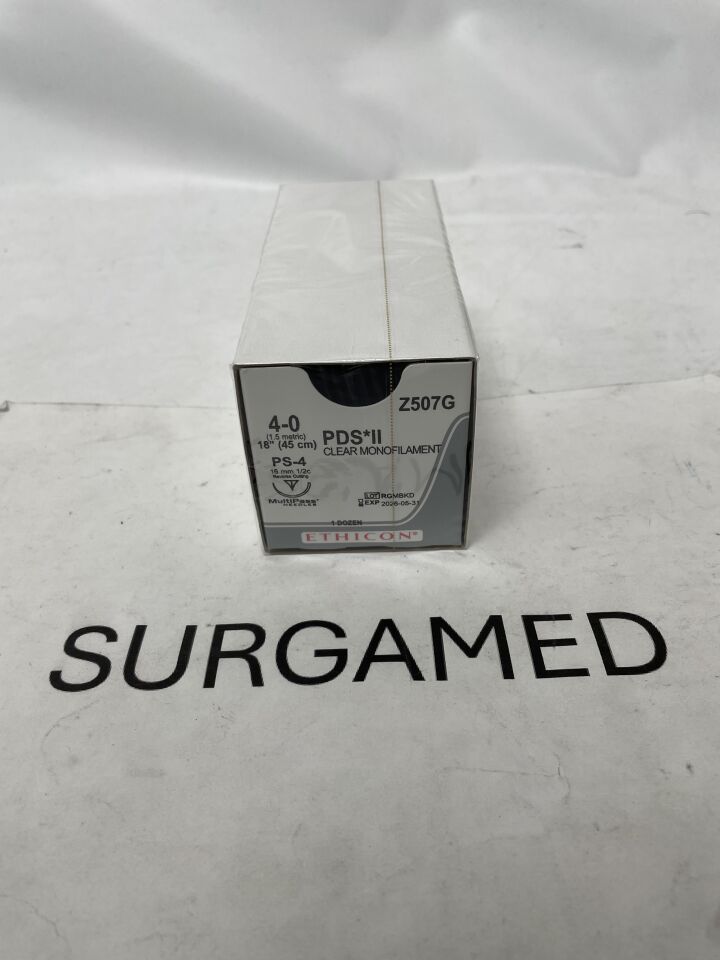 Z507G - ETHICON - PDS II Absorbable Monofilament Polydioxanone Suture, Size 4-0, 18 in. Length, PS-4 Needle, (BX/12)