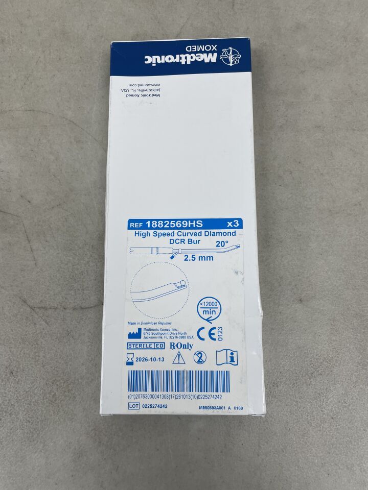 1882569HS - MEDTRONIC - High Speed Curved Diamond Dcr Bur, 2.5Mm X 16Mm, 20Degrees, (BX/3)
