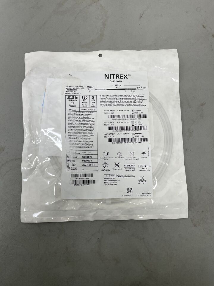 N181805 - MEDTRONIC - Nitrex Vascular Guidewire, 0.018 In. Dia. X 180 Cm Length, (EA)