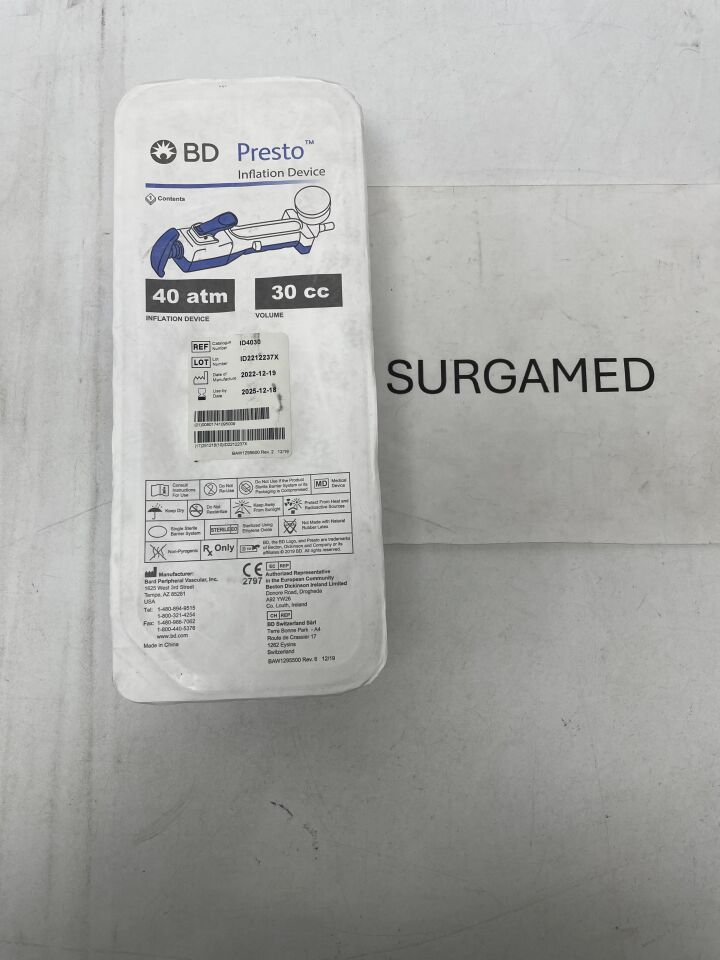 ID4030 - BARD - Presto Inflation Device, High Pressure 40atm / 30cc, (EA)