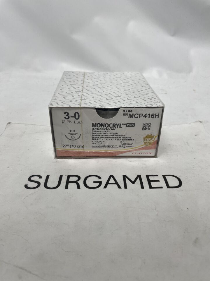 MCP416H - ETHICON - Monocryl Plus Absorbable Monofilament Suture, Size 3-0, 27 in. Length, SH Needle, (BX/36)