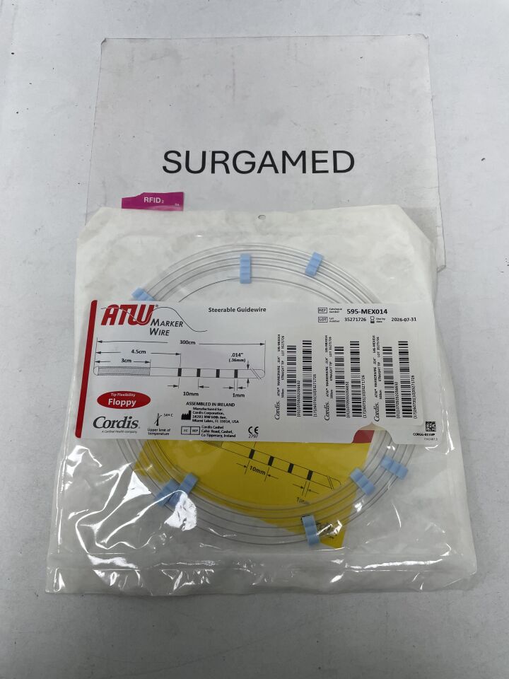 595-MEX014 - CORDIS - ATW Marker Wire Steerable Guidewire - Straight Floppy - .014" x 300cm, (EA)