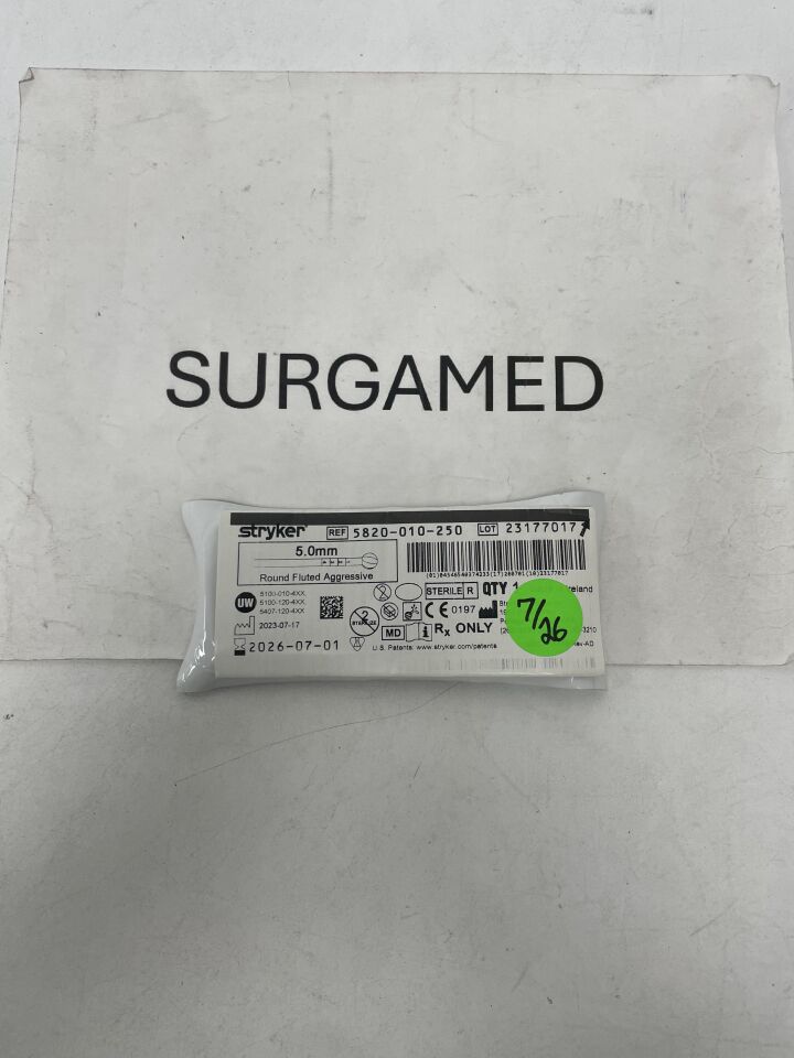 5820-010-250 - STRYKER - 5.0mm Round Fluted Bur Aggressive, (EA)