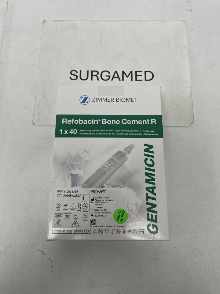 110034355 - ZIMMER - Refobacin Bone Cement R, 1 x 40, Green, with Gentamicin, (BX/1)