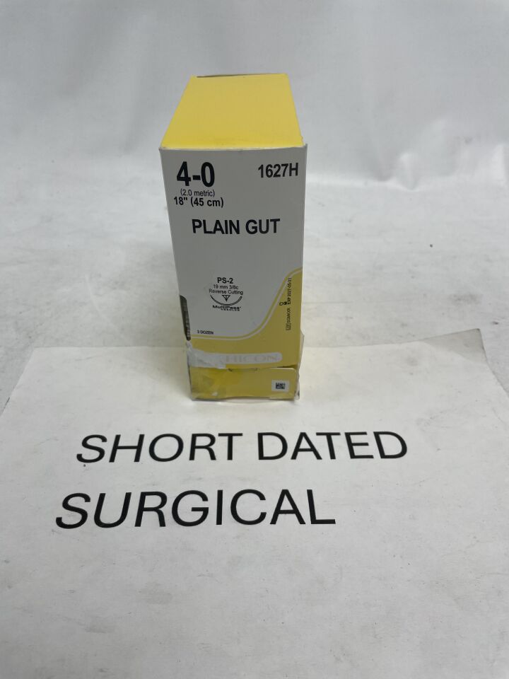 1627H - ETHICON - Surgical Gut Suture - Plain, Absorbable, Precision Point - Reverse Cutting, PS-2 19mm 3/8 Circle, Plain Monofilament, 18" Ë 45cm, (BX/36)