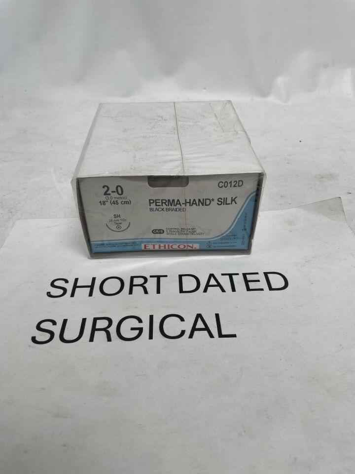 C012D - ETHICON - Perma-Hand Non-Absorbable Braided Silk Suture, Size 2-0, 18 in. Length, SH Needle, (BX/12)