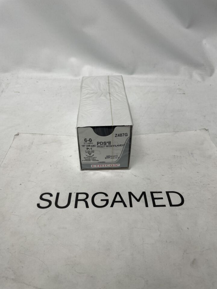 Z487G - ETHICON - PDS II Absorbable Monofilament Polydioxanone Suture, Size 6-0, 18 in. Length, P-1 Needle, (BX/12)