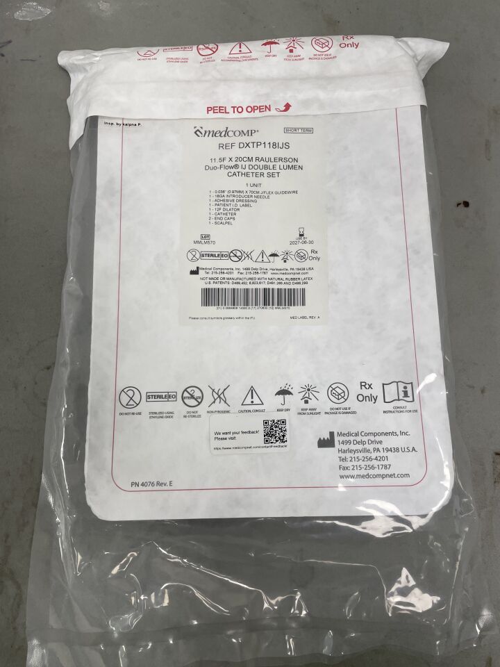 DXTP118IJS - MEDCOMP - Duo-Flow IJ Raulerson Dual Lumen Dialysis Catheter 11.5F x 20cm, Basic Set, (EA)