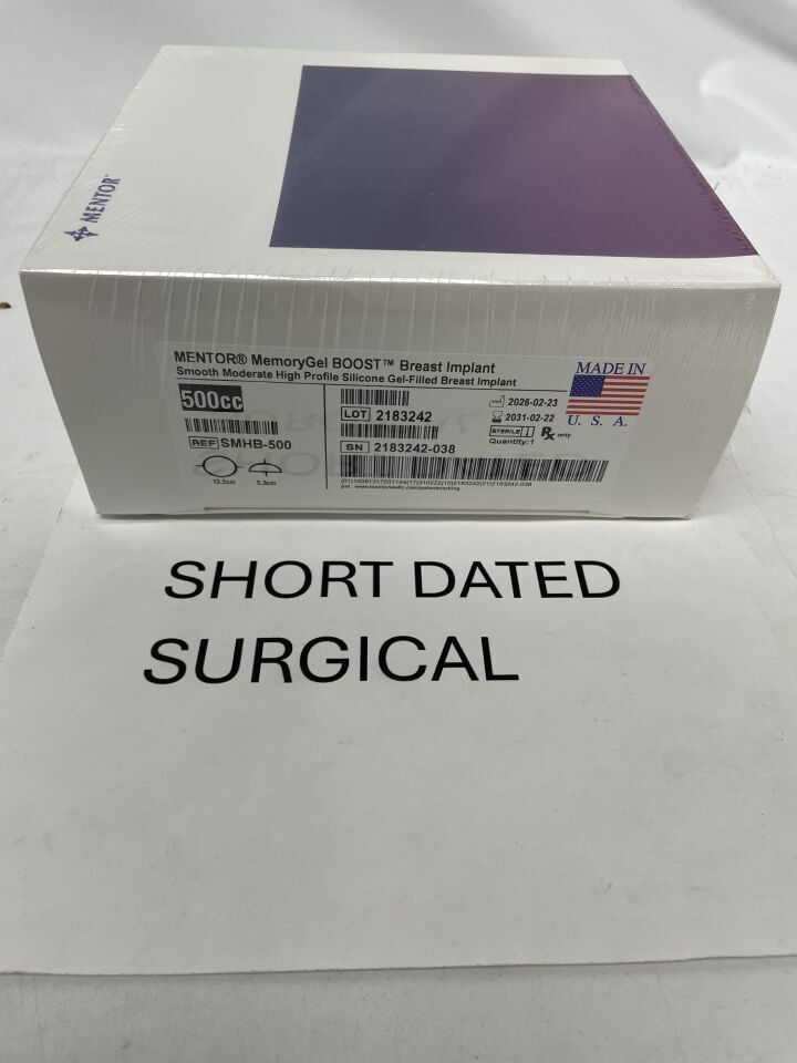 SMHB-500 - MENTOR - MemoryGel BOOST Breast Implant, Smooth Moderate High Profile, 500cc Smooth Round Silicone, (BX/1)