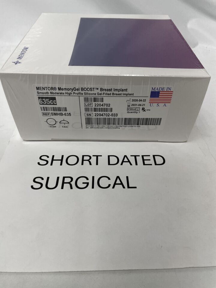 SMHB-635 - MENTOR - MemoryGel BOOST Breast Implant, Smooth Moderate High Profile, 635cc Smooth Round Silicone, (BX/1)