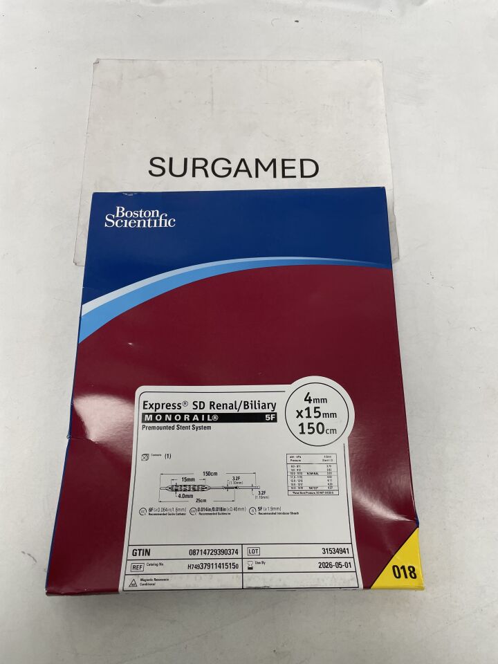 3791141515 - BOSTON SCIENTIFIC - Express SD Renal/Biliary Monorail Premounted Stent System - 4mm x 15mm x 150cm, (BX/1)