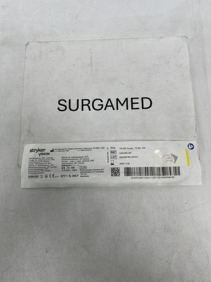 0406-660-225 - STRYKER - Venom RF Cannula, HF-Surgery, 20G x 150mm, 10mm Tip, Curved, (EA)