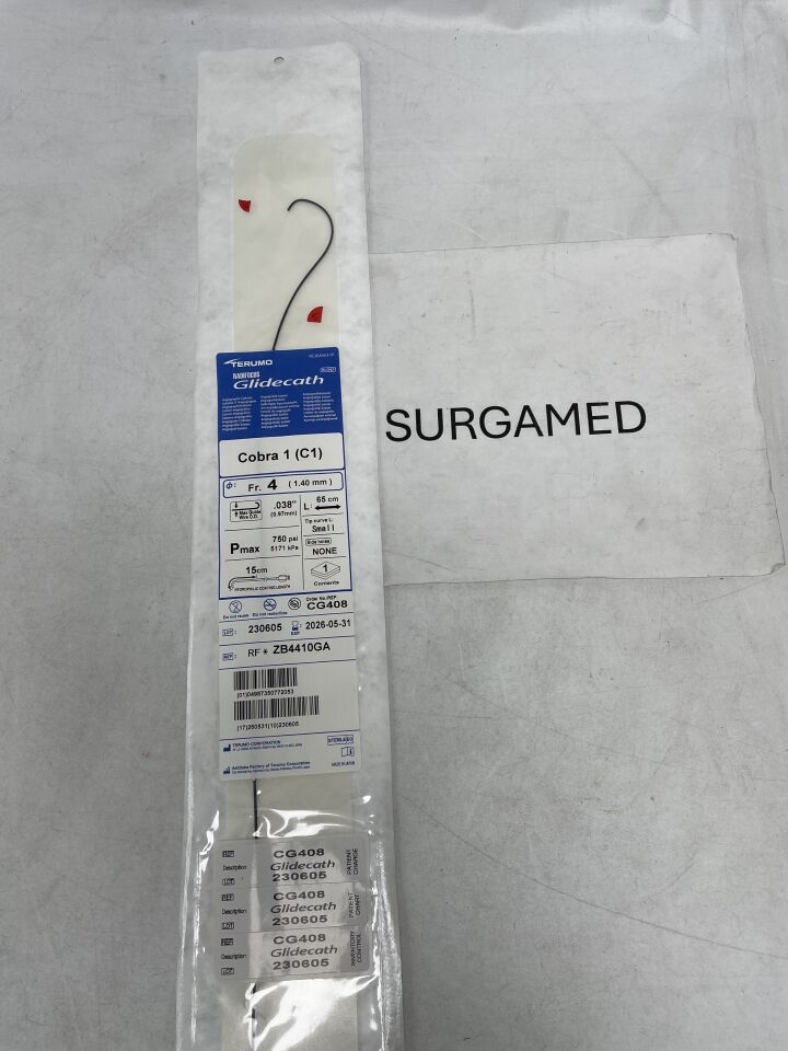 CG408 - TERUMO - Radifocus Glidecath Angiographic Catheter - Cobra 1 (C1) - Small - 4Fr x .038 (L), (EA)