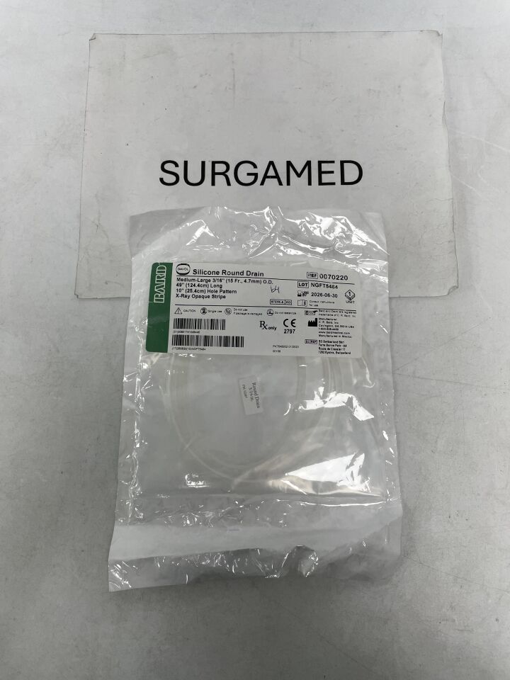 0070220 - BARD - Closed Wound Drainage (CWS) Tube, Round Silicone Drain, End Perforated, 3/16" - 15F, (EA)