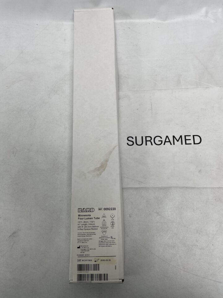 0092220 - BARD - Minnesota Tube Four Lumen Double Esophageal Balloon 18F, 8" Long, X-Ray Opaque Rubber, (BX/1)