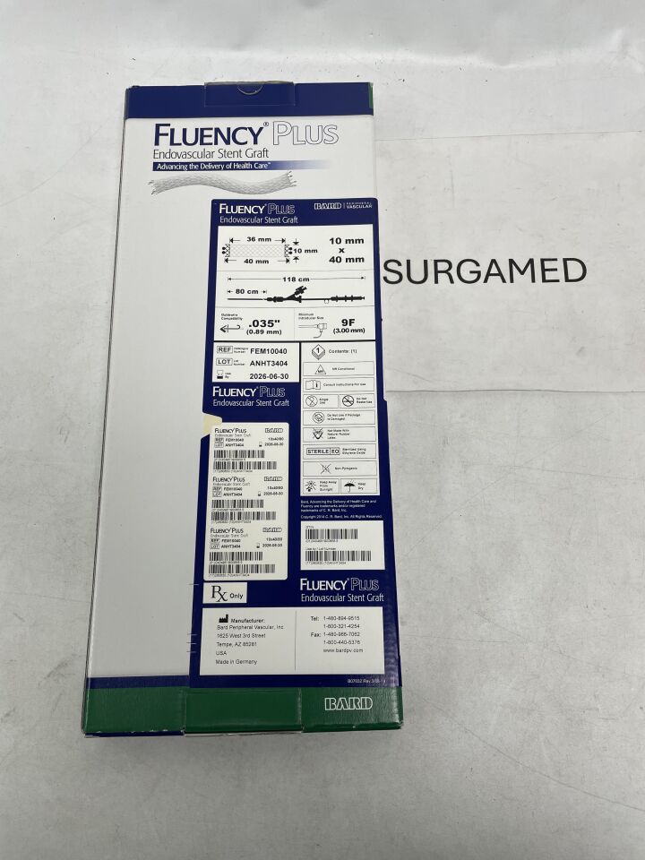 FEM10040 - BARD - Fluency Plus Endovascular Stent Graft - 10mm x 40mm x 80cm, (BX/1)
